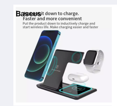 ?SG Ready Stock ? Baseus X455 Foldable 3-in-1 15W Wireless Charger Desktop Qi Fast Charging Stand Dock for iPhone Android iWatch AirPods