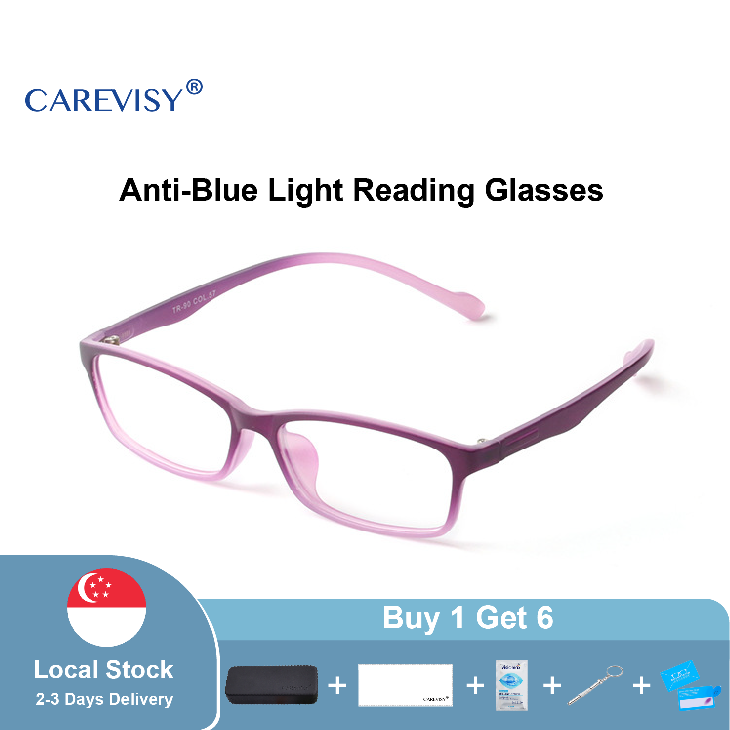 (Gift for parents) CAREVISY TR90 Reading Glasses Presbyopic Presbyopia Glasses Far Sighted Glasses Anti Blue Light Ray Spectacles for Adults Women C6007