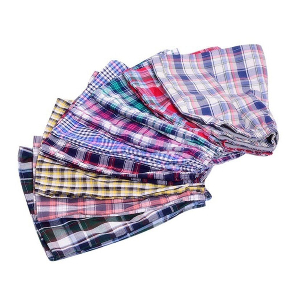 Casual Plaid Print Elastic Waist Men Underwear Summer Beach Pants Boxers Shorts
