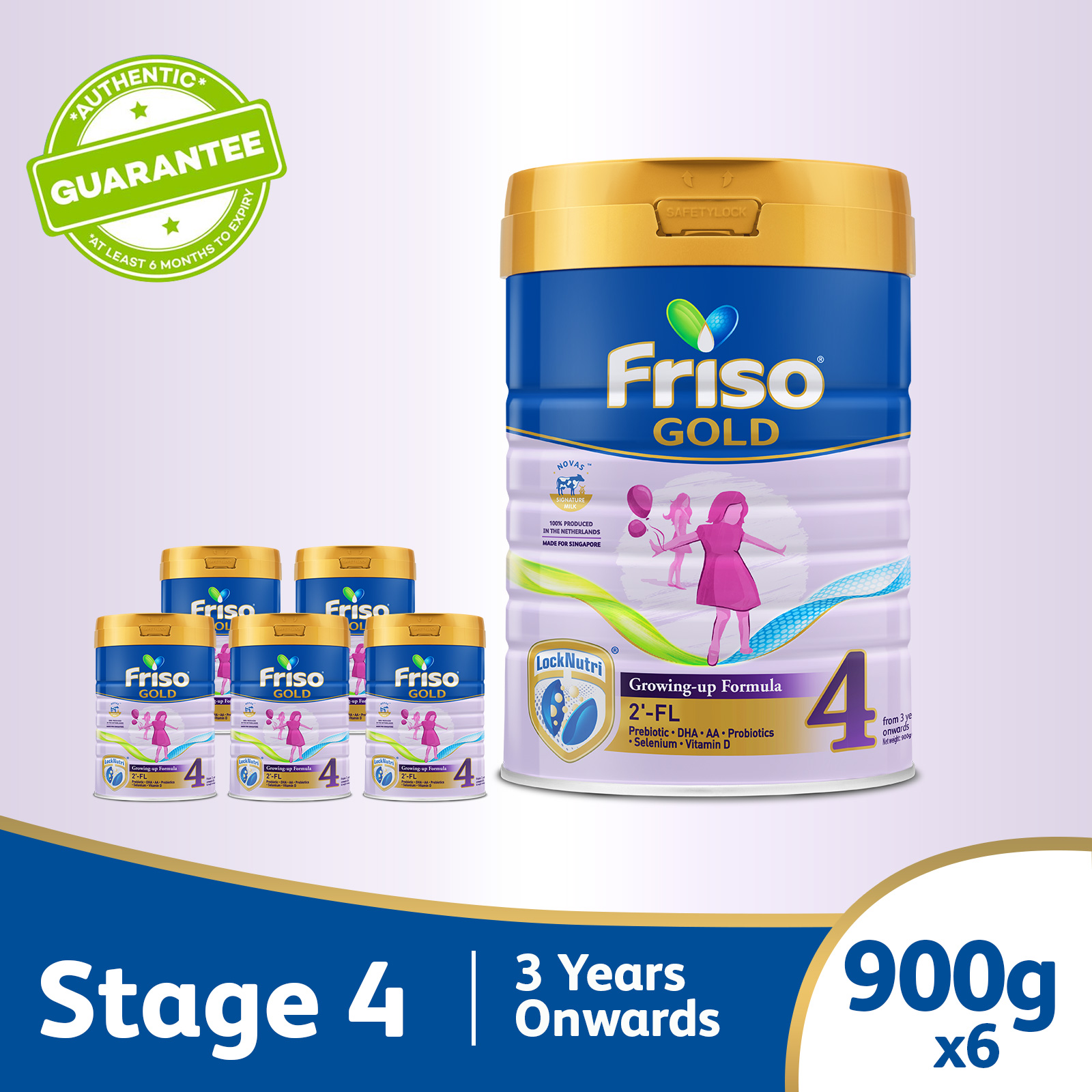 [5+1 FREE] Friso Gold 4 Growing Up Milk with 2'-FL 900g for Toddler 3+ years Milk Powder