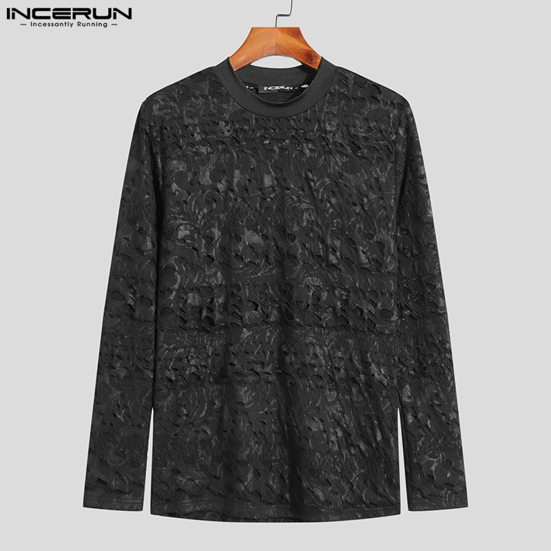 INCERUN Mens Long Sleeve Fit Floral T Shirts Casual Party Blouse Pullover Tops (Western Style)