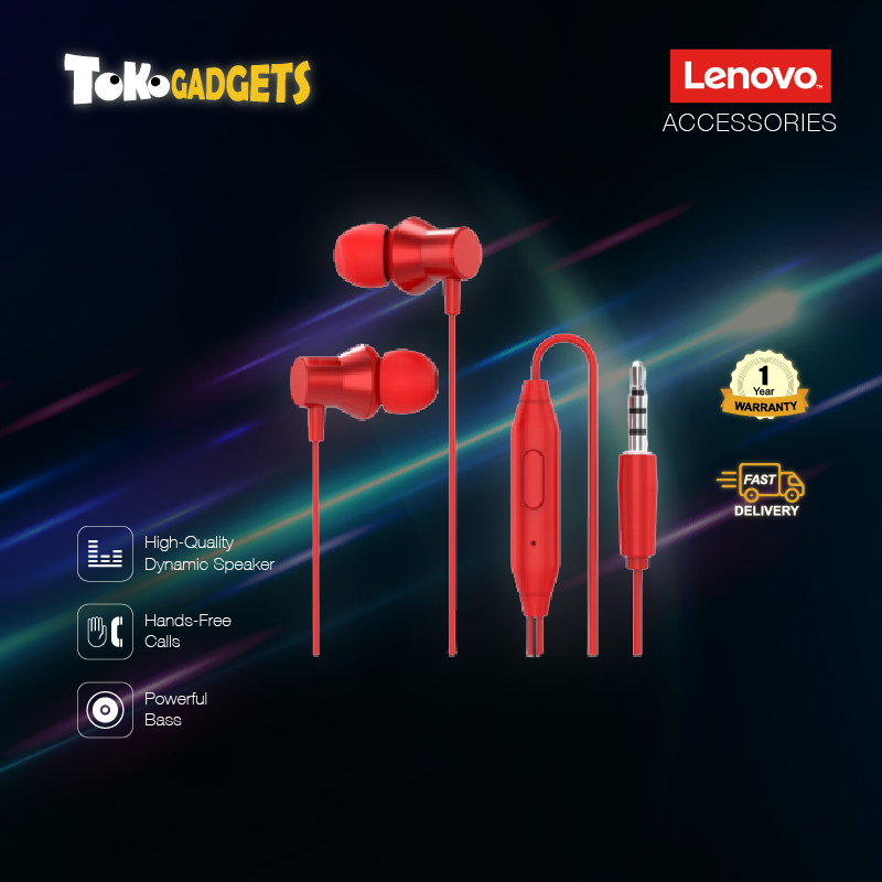 Lenovo HF130 Stereo In-Ear 3.5mm Metal Earphone with Mic For Smartphone Mobile PC - 1 Year Warranty