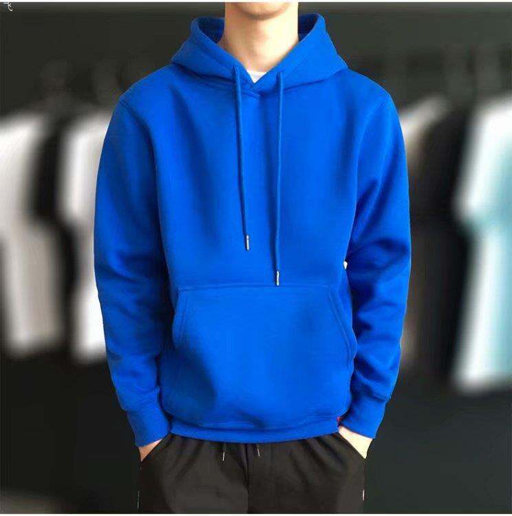 Solid Color Fleece-Lined Sweater Men's Autumn and Winter Thickened Trendy Hoodie Youth Ins Loose Casual Top Student Coat