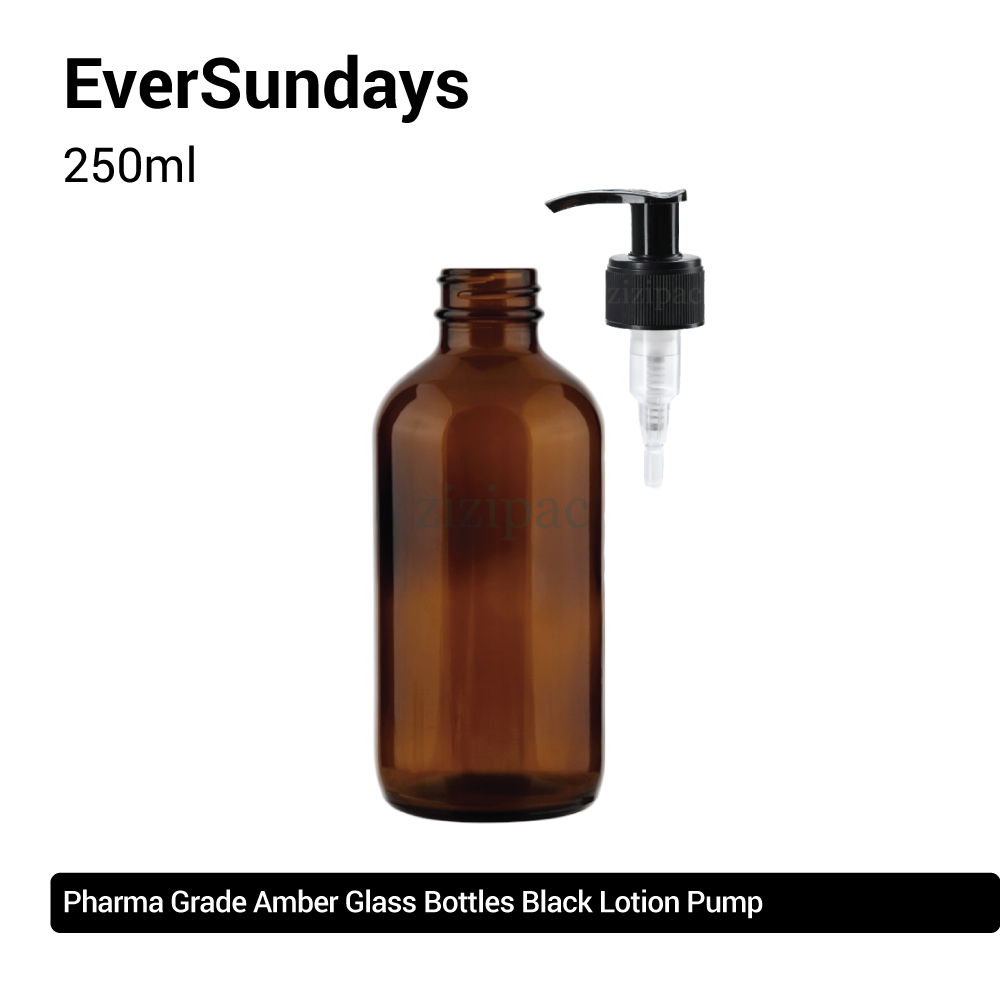 ( 3pcs/5pcs/10pcs ) EverSundays Amber Glass Bottles + Black Lotion Pump - 250ml / 500ml