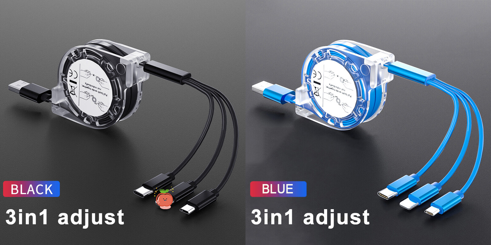 DISOUR Original 3 IN 1 Retractable Fast Charging Cable Micro USB Type-C Lightning For iPhone Xiaomi Huawei Redmi Samsung Mobile Phone Charger Cable 2.4A Fast Charging TPE Cord