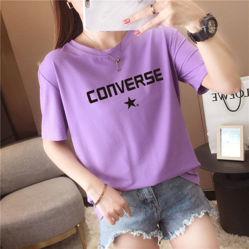 Korean Top Sexy Short Sleeve Tshirts Cartoon Letter Printing O-Neck T-shirt Moisture Wicking Woman Tee