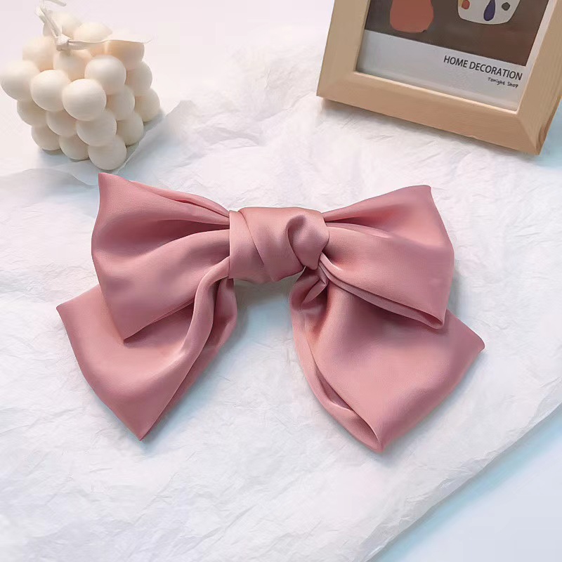 [SG Running Princess] 1-4pc/set 21cm (8 Inch) French Style Big Satin Solid Bow Hair Clips Women Barrettes, for Disney Princess