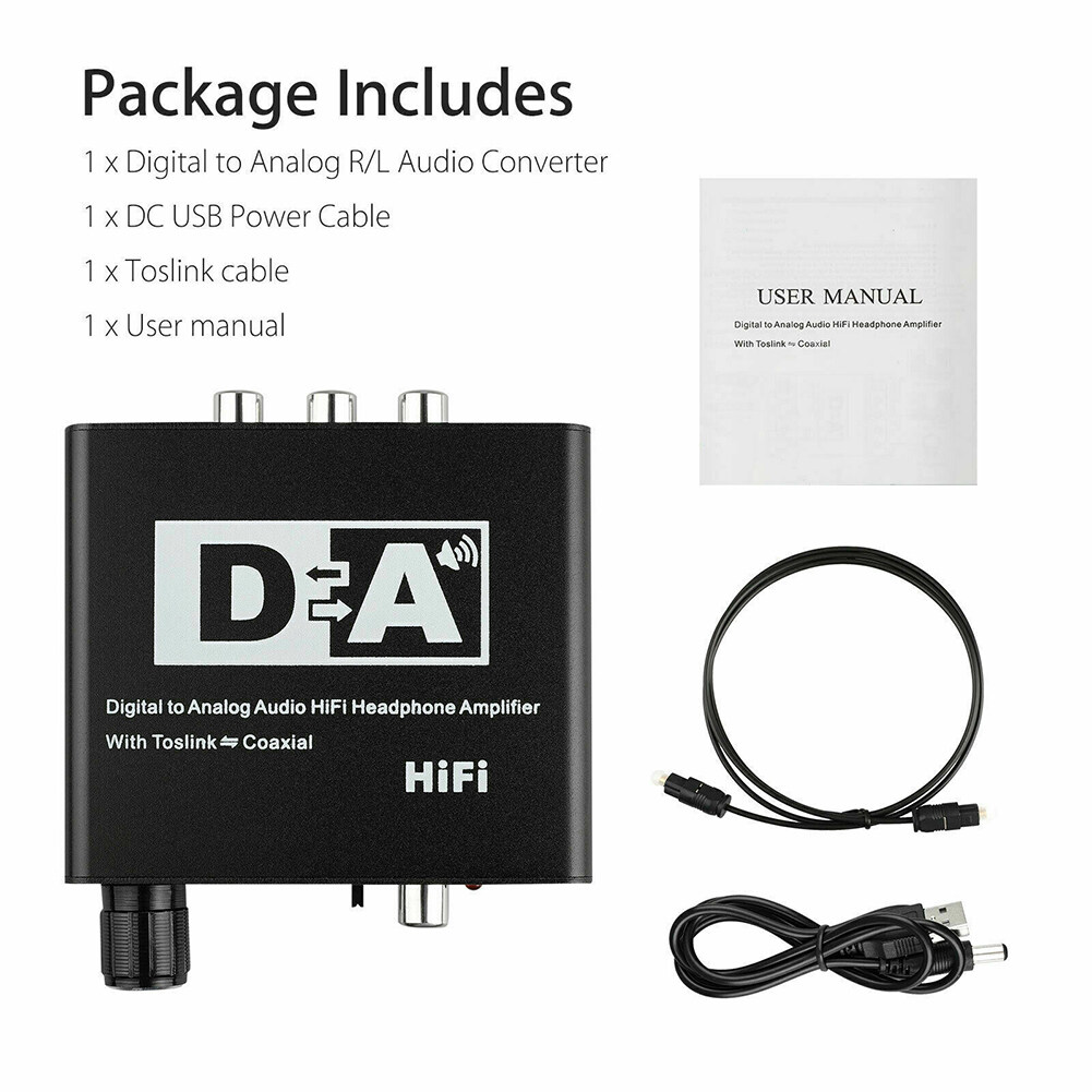 VAORLO Hifi DAC Amp Digital To Analog Audio Converter RCA 3.5mm Headphone Amplifier Toslink Optical Coaxial Output Portable dac 24bit