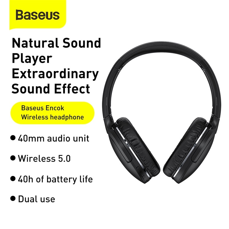 Baseus D02 Pro Wireless Headphones Bluetooth 5.0 Sport Earphones with Audio Cable for IPhone Tablet Laptop