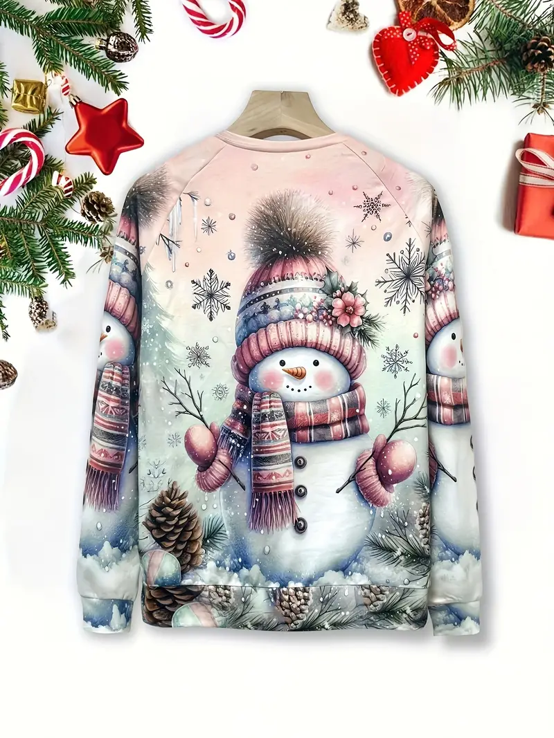 Elegant Christmas Snowman Print Sweatshirt