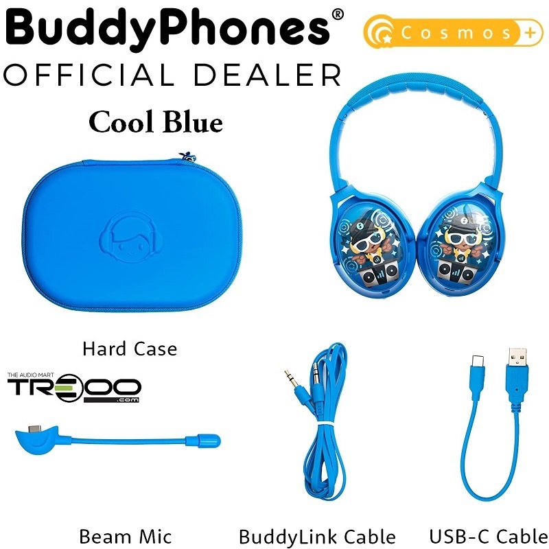 BuddyPhones Cosmos+ Wireless Bluetooth Noise-Cancelling Over-Ear Headphone with Mic for Kids