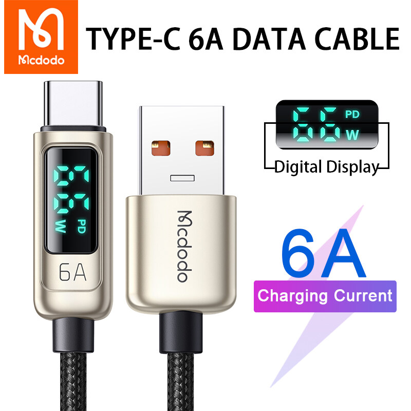 Mcdodo 66W USB Type C 6A Super Fast Charging Cable For Huawei Xiaomi Samsung QC Flash Charge VOOC AFC FCP Digital Display Data Cord