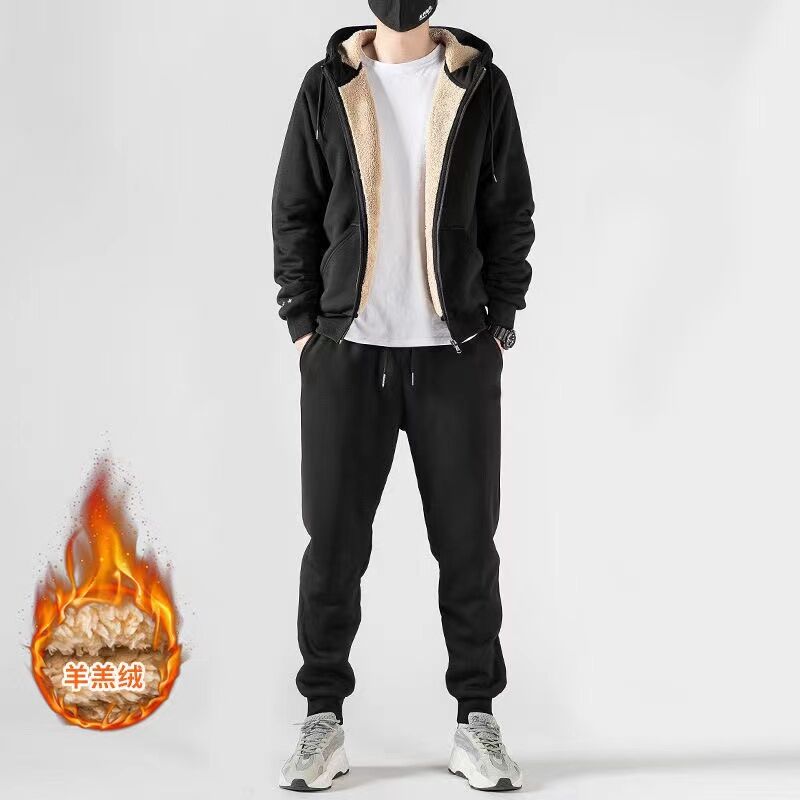 2022 Coat Fleece-Lined Thickened Berber Fleece Zipper Cardigan Cotton Sweater Autumn and Winter Solid Color Loose Large Size Hooded Suit